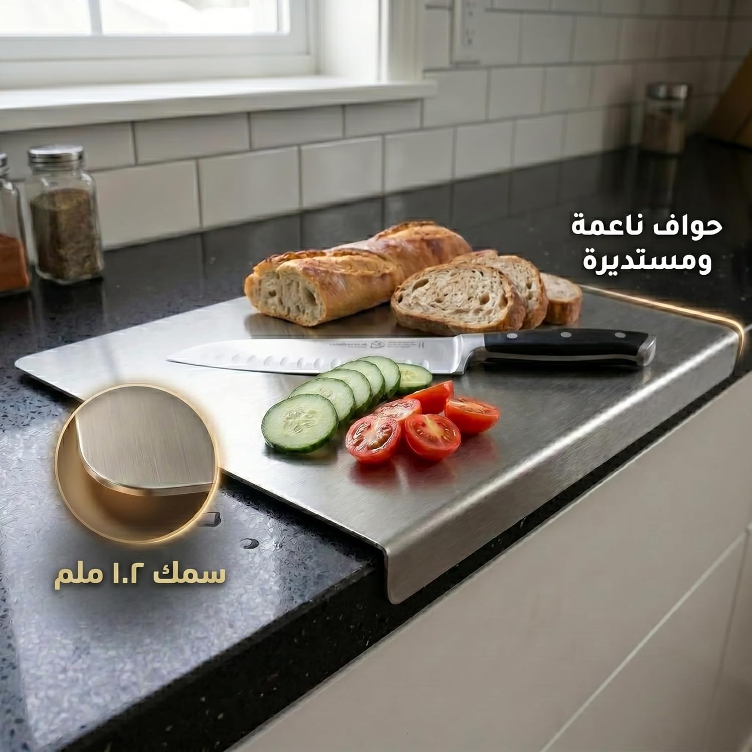 لوح تقطيع ستانلس ستيل للمطبخ من الفولاذ المقاوم للصدأ مناسب للحوم والفواكه والخضروات والمعجنات